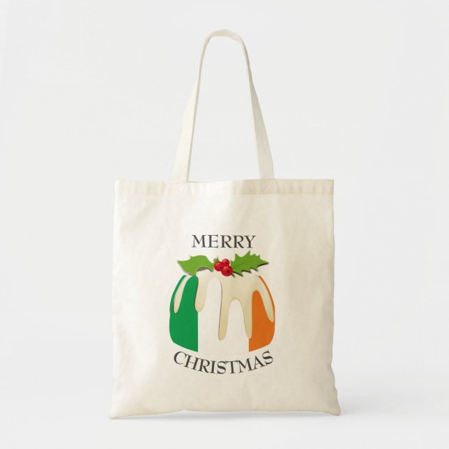 Fun | Christmas Plum Pudding with | IRISH FLAG Tote Bag (Front)