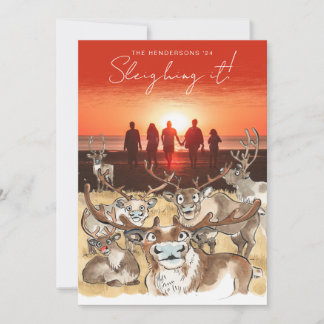 Fun Christmas Reindeer holiday photo card Red