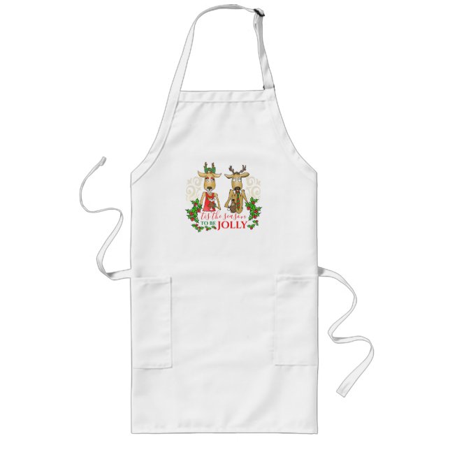 Fun Christmas Reindeer with Drinks Tis the Season Long Apron (Front)