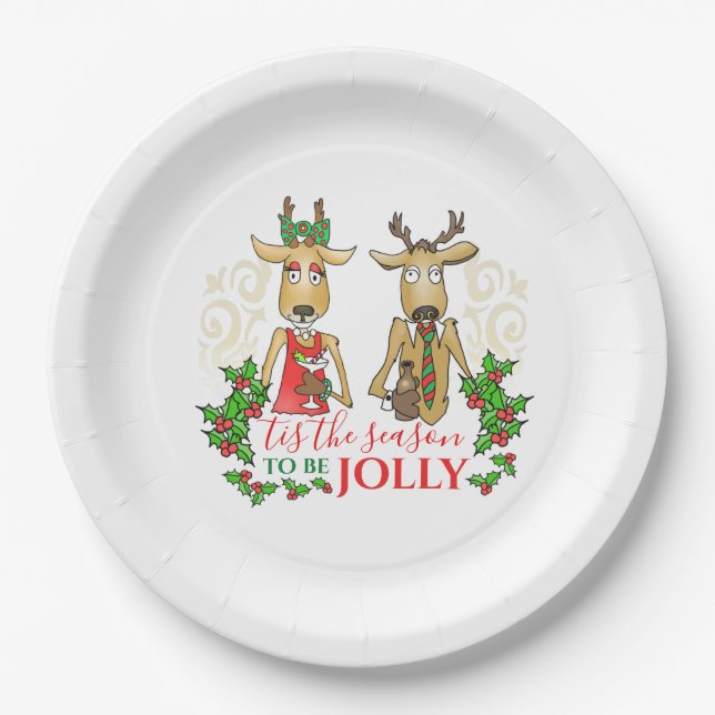 Fun Christmas Reindeer with Drinks Tis the Season  Paper Plate (Front)
