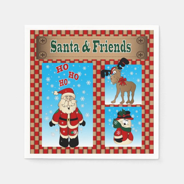 Fun Christmas Santa & Friends Napkin (Front)