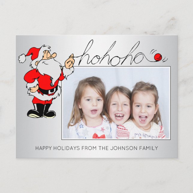 Fun Christmas Santa HOHOHO Family Portrait PHOTO Holiday Postcard (Front)