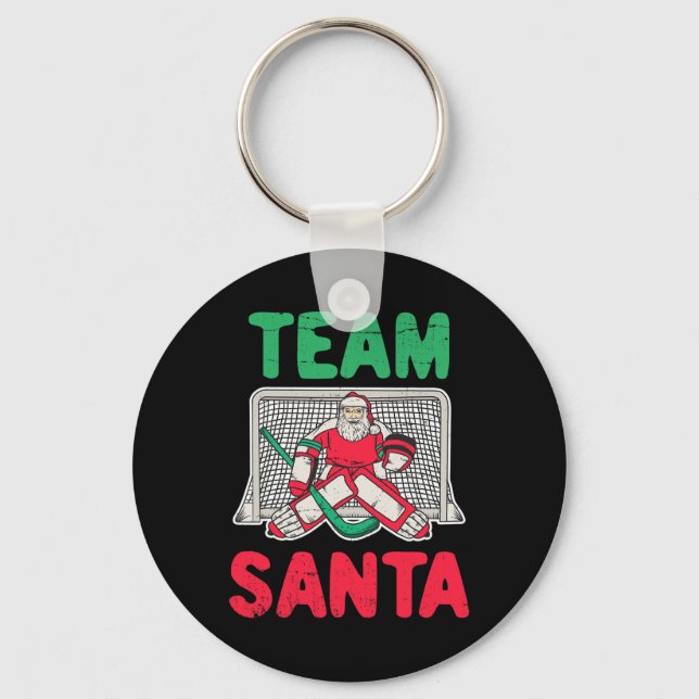 Fun Christmas Santa Ice Hockey Goaltender Goalie 2 Key Ring (Front)