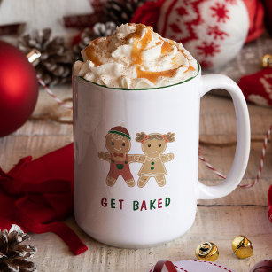 Fun Christmas Saying Get Baked Gingerbread Holiday Two-Tone Coffee Mug