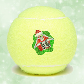 Fun Christmas Skeleton Ornaments Santa Hat Green Tennis Balls