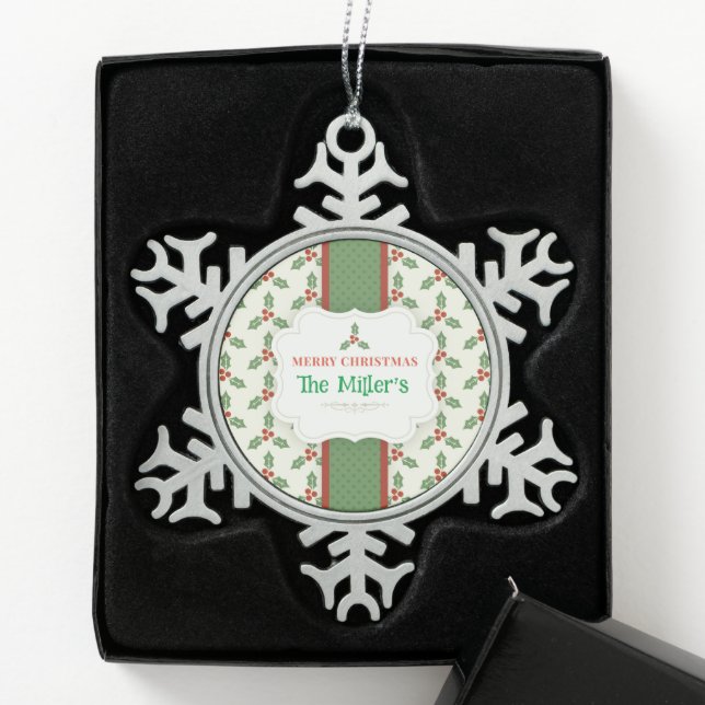 FUN! Christmas Snowflake - Personalised -Add Name Snowflake Pewter Christmas Ornament (Box)