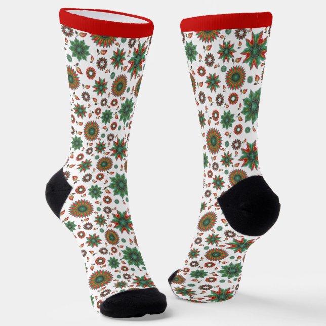 Fun Christmas Socks in Red Green & White (Angled)