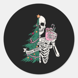 Fun Christmas Sorta Merry Sorta Scary Skeleton Xma Classic Round Sticker