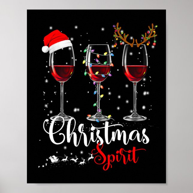Fun Christmas Spirits Glasses Of Wine Xmas Holiday Poster (Front)