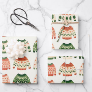 Fun Christmas Sweaters Pattern Green Pink Wrapping Paper Sheet