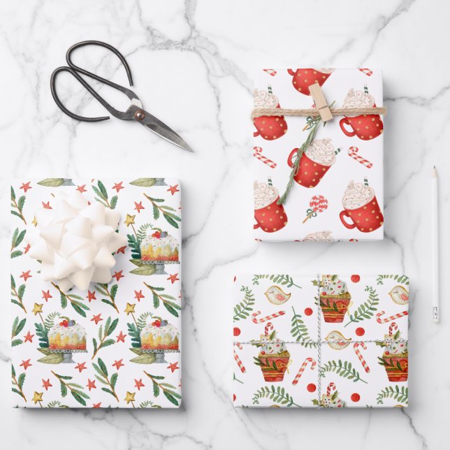 Fun Christmas Sweets Food Pattern Assortment Wrapping Paper Sheet (Front)