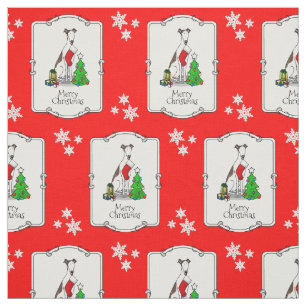 Fun Christmas Tree 2 Greyhound Dog (brindle white) Fabric
