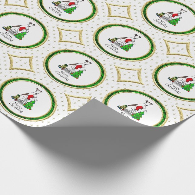 Fun Christmas Tree 2 Greyhound Dog (brindle white) Wrapping Paper (Corner)