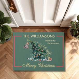 Fun Christmas Tree Dangling Cat Photo Doormat