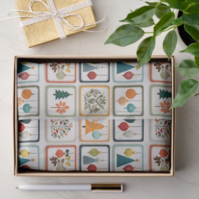 Fun Christmas Tree Pattern Grid Art Tissue Paper (Gift)