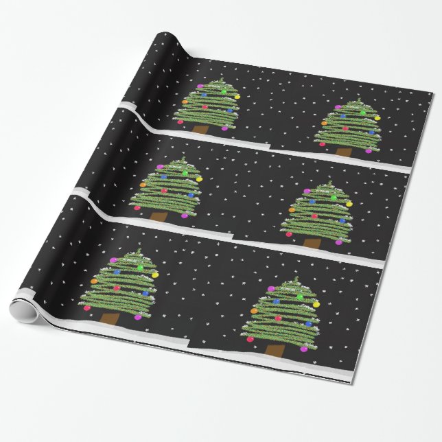 Fun Christmas Tree Pattern Wrapping Paper (Unrolled)