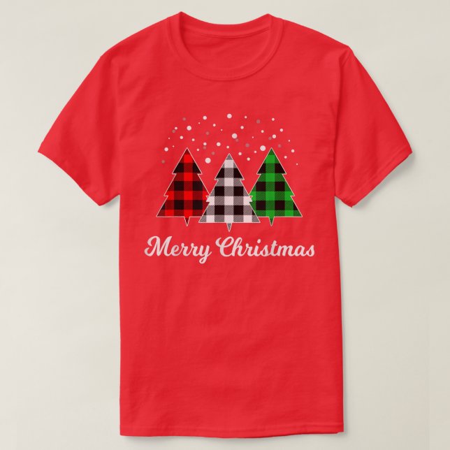 Fun Christmas Tree Plaid Christmas Tree Merry Chri T-Shirt (Design Front)
