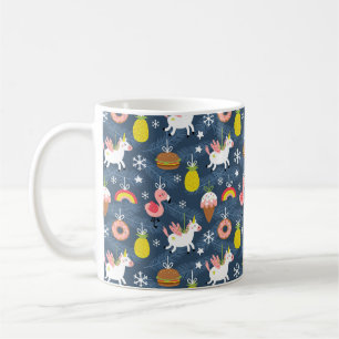 Fun Christmas Unicorns and Flamingos Pattern Coffee Mug