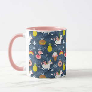 Fun Christmas Unicorns and Flamingos Pattern Mug