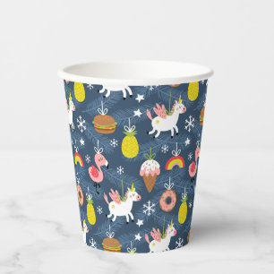 Fun Christmas Unicorns and Flamingos Pattern Paper Cups