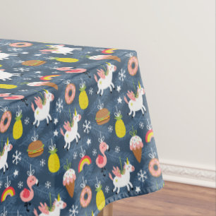 Fun Christmas Unicorns and Flamingos Pattern Tablecloth