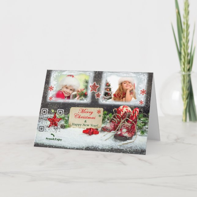 Fun Christmas Vintage Red Shoe Photo card (Front)