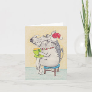 Fun Christmas warthog with teacup Holiday Card