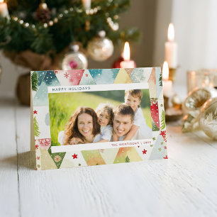 Fun Christmas Watercolor Abstract Photo Holiday Card