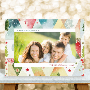 Fun Christmas Watercolor Abstract Photo Holiday Card