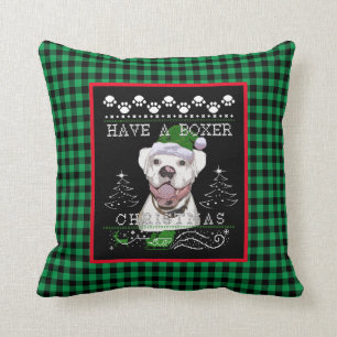 Fun Christmas White Boxer Dog Cushion