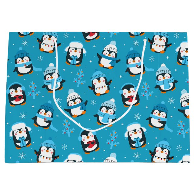 Fun Christmas Winter Penguins  Large Gift Bag (Front)
