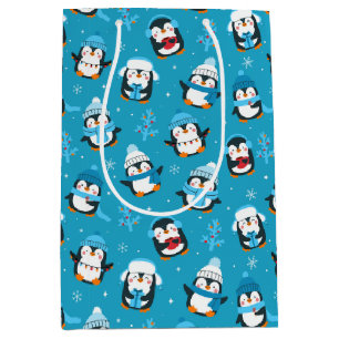 Fun Christmas Winter Penguins  Medium Gift Bag