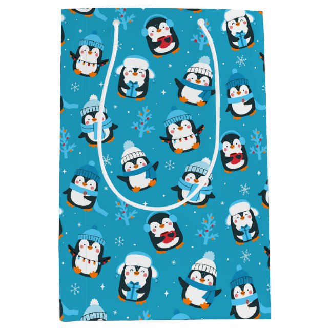 Fun Christmas Winter Penguins  Medium Gift Bag (Front)