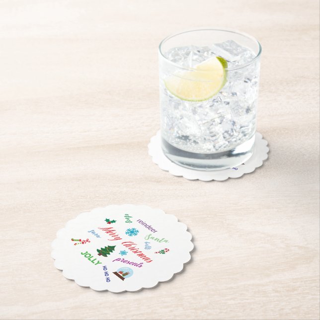 Fun Christmas Word Cloud Design Paper Coaster (Insitu)