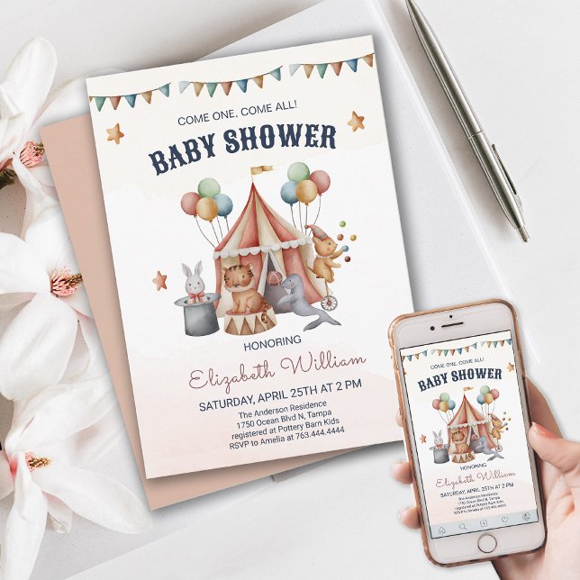 Fun Circus Animal Boy Baby Shower Invitation (Fun Circus Animal Baby Shower Invite)