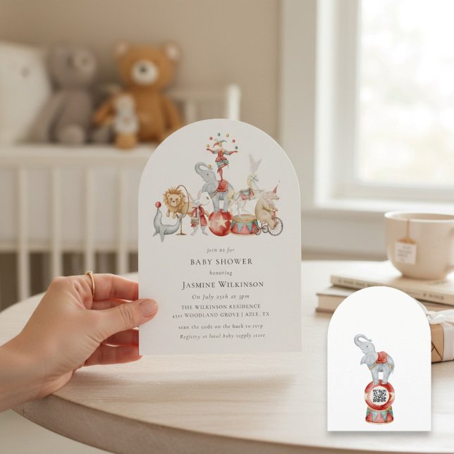 fun Circus Baby Shower with qr code Invitation (Creator Uploaded)
