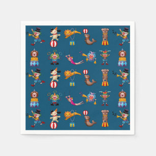 Fun Circus Party Acts Cartoon Pattern Blue Napkin
