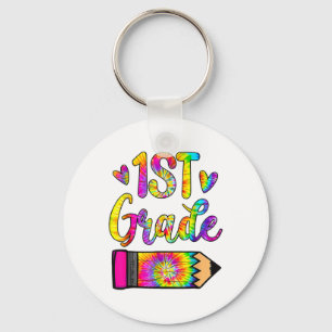 Fun Ck To School 1st Grade Teacher Tie Dye Key Ring