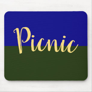Fun Classy PICNIC Text On Forest Green Royal Blue Mouse Mat