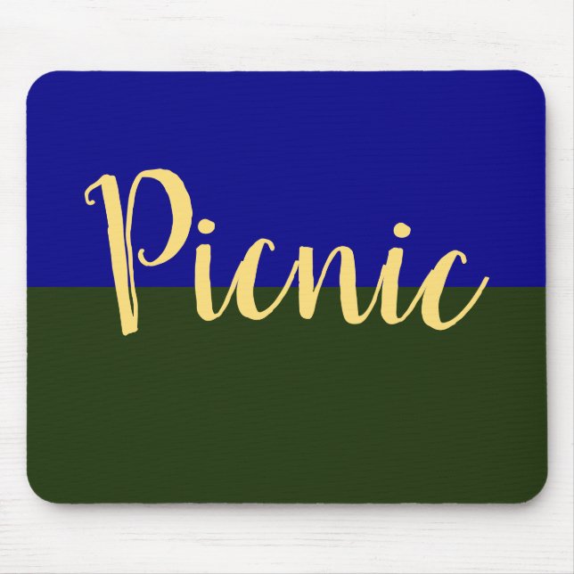 Fun Classy PICNIC Text On Forest Green Royal Blue Mouse Mat (Front)