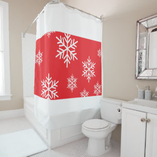 Fun Classy White Snowflakes On Bright Holiday Red Shower Curtain
