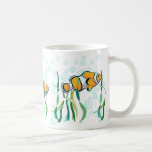 Fun Clown Fish Orange White Black Blue Bubbles Coffee Mug