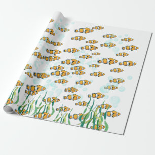 Fun Clown Fish Orange White Black Blue Bubbles Wrapping Paper