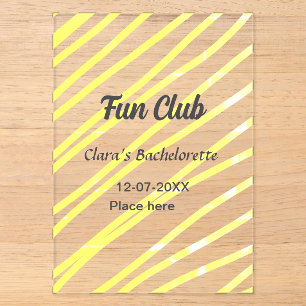 Fun Club bachelorette party yellow lines backgroun Acrylic Invitations