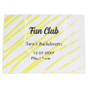 Fun Club bachelorette party yellow lines backgroun Large Gift Bag