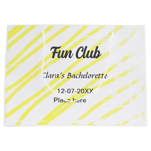 Fun Club bachelorette party yellow lines backgroun Large Gift Bag (Front)