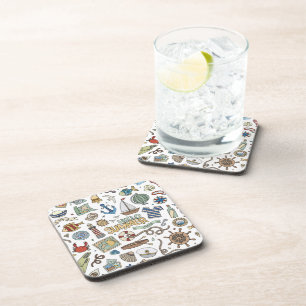 Fun Coastal Beach Illustrations Coaster
