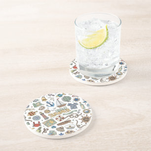 Fun Coastal Summer Beach Illustrations Coaster
