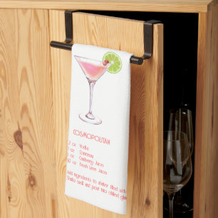  Fun Cocktail Bar Decor - Cosmopolitan Recipe Tea Towel