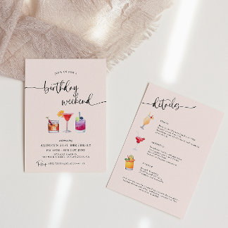Fun Cocktails Birthday Weekend Itinerary Invitation